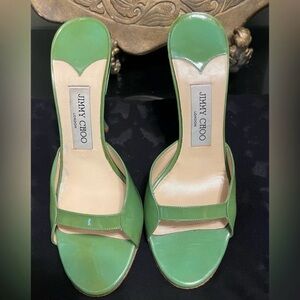 Jimmy Choo Glossy Green Patent Slide Sandals